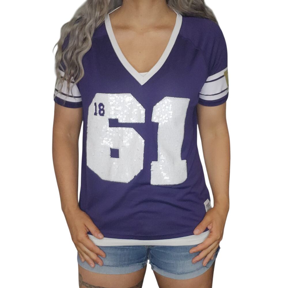 Washington State Football Jersey Womens Small Sequins Sparkly Purple White